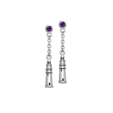 Lighthouse and Gem Silver Earrings TER233 - Jewelry